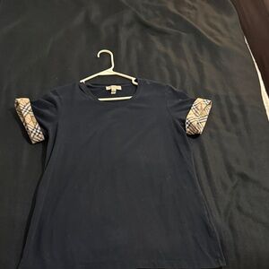 Burberry Dark Blue Tee with Checkered Sleeves